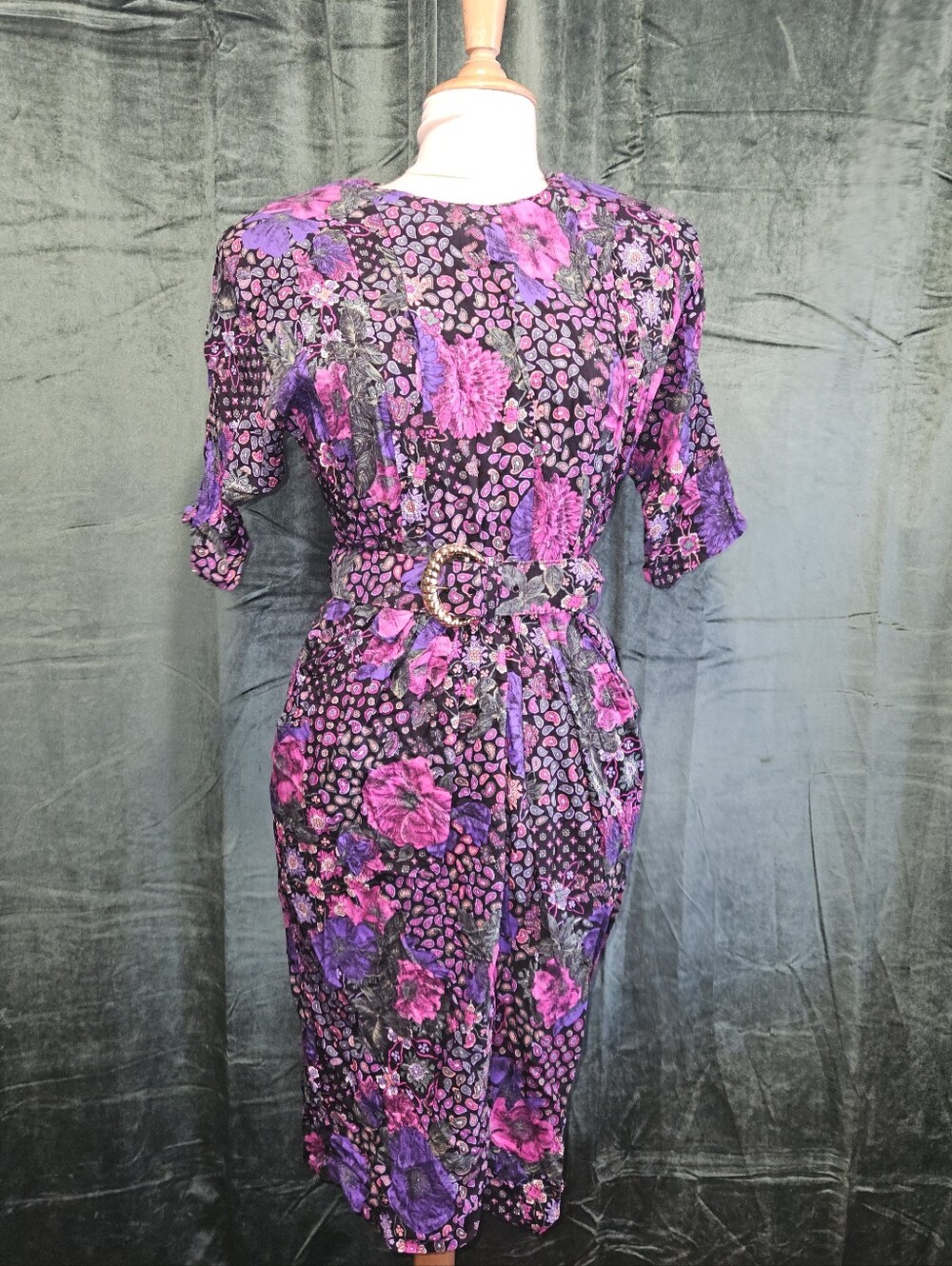 Vintage Willy's Influence Floral Paisley Midi Dress With Fabric Belt